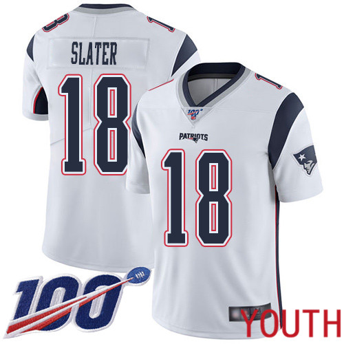 New England Patriots Football #18 100th Season Limited White Youth Matthew Slater Road NFL Jersey